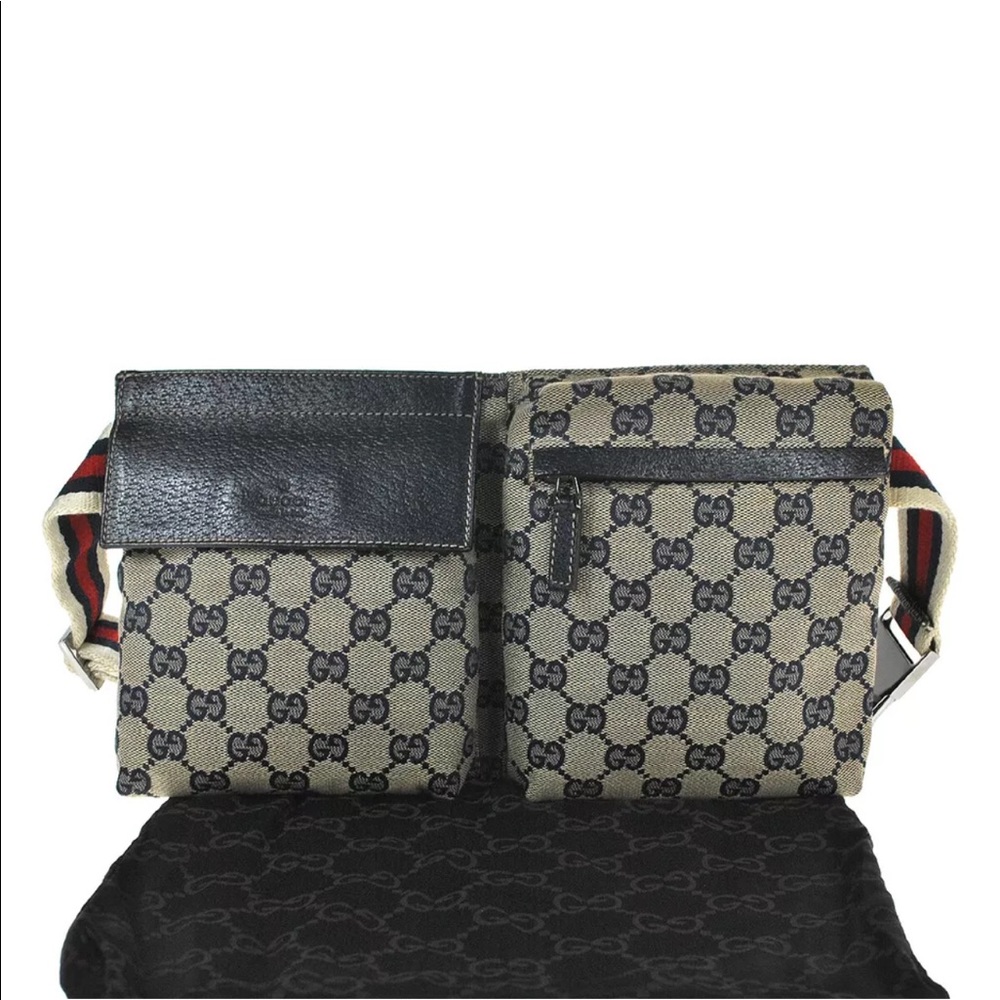 Authentic Gucci navy & grey monogram canvas waist bag fanny pack bum bag - Picture 8 of 14